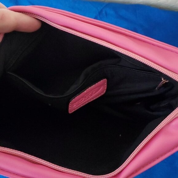 Yoki pink laser cut soft faux leather crossbody bag wristlet clutch - Picture 4 of 16